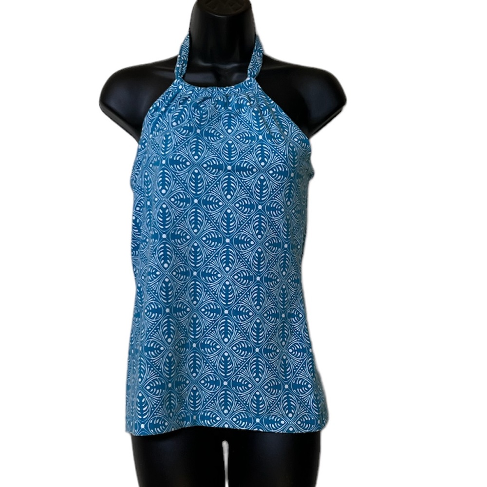Banana Republic blue/white halter tank top, XS with shelf bra, summer